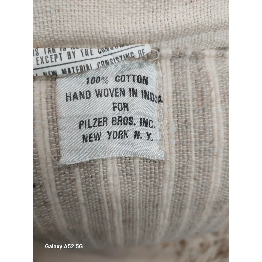 Vintage Hand Woven Cotton Pillow  Fringe India Throw Cushion Pilzer Bros Neutral
